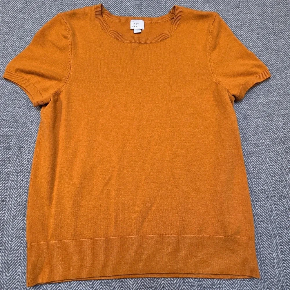 A New Day Burnt Orange Short Sleeve Knit Sweater Crew Neck Top Large